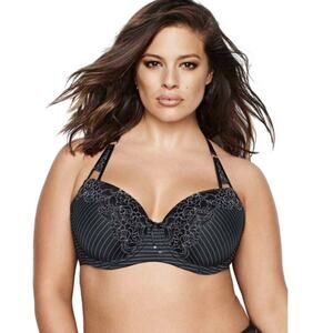 Ashley Graham Showstopper Underwire Balconette Bra Black Size 44C